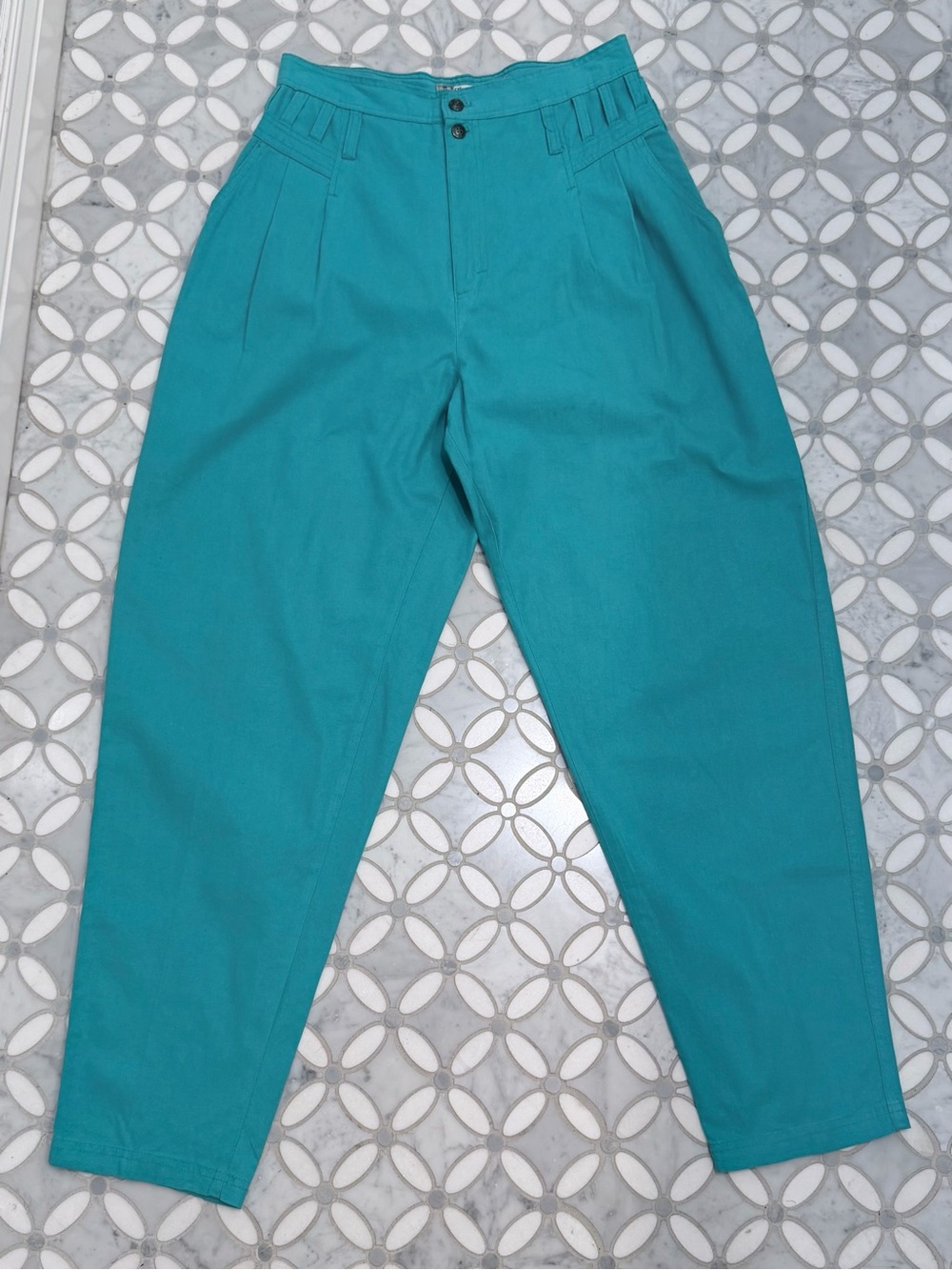 Vintage 80s Cherokee High Waist Pleated Tapered Pants Turquoise Aqua Sz 13 USA - Picture 13 of 14
